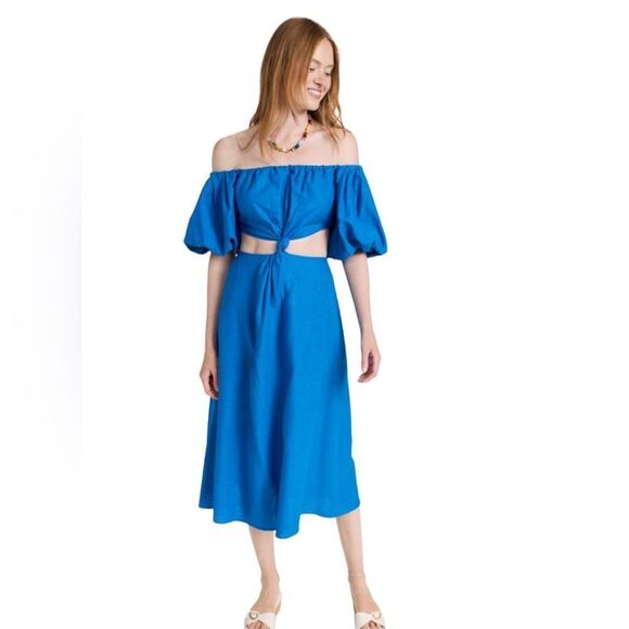 FARM Rio Azure Off-Shoulder Midi Dress - Picture 2 of 11